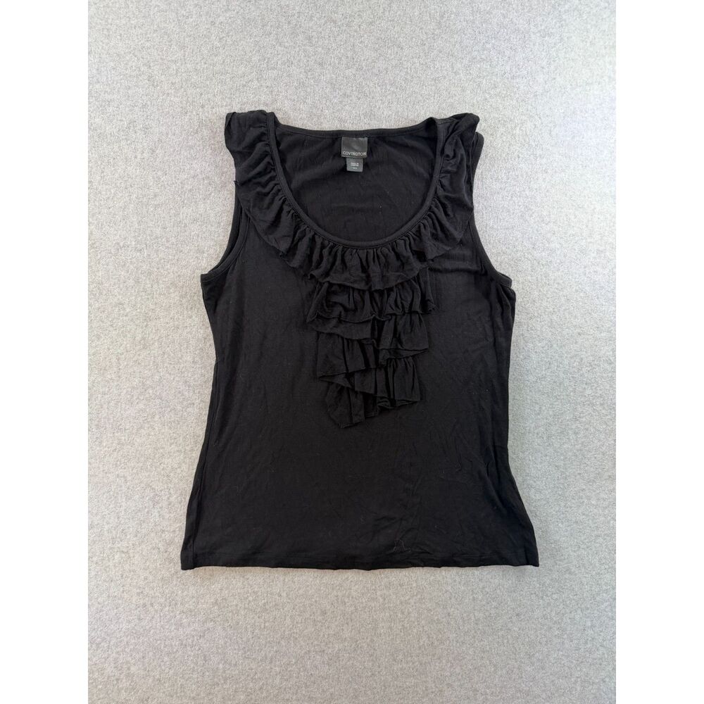 Covington Women’s Black Ruffle Front Sleeveless Tank Top Size S